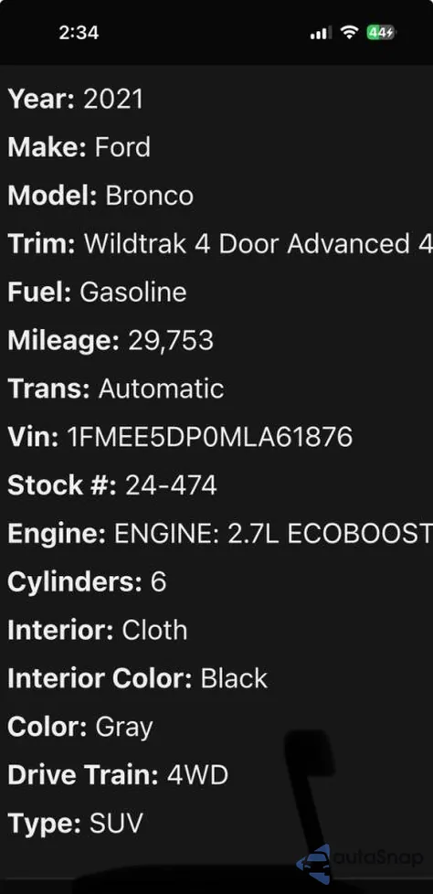 2021 Ford Bronco Base z USA, uszkodzony, nr VIN 1FMEE5DP0MLA61XXX